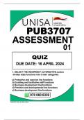 PUB3707 ASSIGNMENT 1-QUIZ DUE 16 APRIL 2024