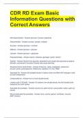 CDR RD Exam Basic  Information Questions with  Correct Answers