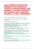 2024 FLORIDA RESTRICTED BARBER EXAM COMPLETE ACTUAL EXAM QUESTIONS AND CORRECT ANSWERS VERIFIED BY EXPERTS 100% ALREADY GRADED A+ PASS!!! TOPSCORE!!!