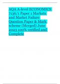 AQA A-level ECONOMICS 7136/1 Paper 1 Markets and Market Failure Question Paper & Mark scheme (Merged) June 2023 100% verified and Complete