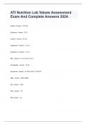 ATI Nutrition Lab Values Assessment Exam And Complete Answers 2024.