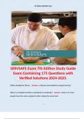 SERVSAFE Exam 7th Edition Study Guide Exam Containing 175 Questions with Verified Solutions 2024-2025.