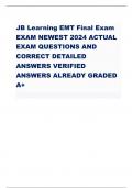 JB Learnings EMT FINAl EXAM NEWEST 2024 ACTUAL EXAM QUESTIONS AND CORRECT DETAILED ANSWERS ALREADY GRADED A+