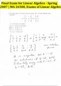 Final Exam for Linear Algebra - Spring 2007 | MA 26500, Exams of Linear Algebra