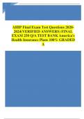 AHIP Final Exam Test Questions 2020- 2024(VERIFIED ANSWERS) FINAL EXAM 250 Q/A TEST BANK America's Health Insurance Plans 100% GRADED A+