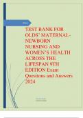 TEST BANK FOR  OLDS’ MATERNALNEWBORN  NURSING AND  WOMEN’S HEALTH  ACROSS THE  LIFESPAN 9TH  EDITION Exam  Questions and Answers  202