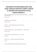 2024 NEWEST PSYCHOPHARMACOLOGY FINAL EXAM. COMPLETE EXAM WITH CORRECT VERIFIED A+ ANSWERS FOR GUARANTEED SUCCESS. ALREADY GRADED A+ .