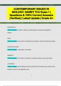CONTEMPORARY ISSUES IN  BIOLOGY- SAWEY TCU Exam 1 |  Questions & 100% Correct Answers  (Verified) | Latest Update | Grade A+ 