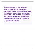 Mathematics in the Modern  WorldStatistics and Logic ACTUAL EXAMQUESTIONS AND  CORRECT DETAILED ANSWERS  WITH RATIONALES VERIFIED  ANSWERSALREADY GRADED  A+||BRAND NEW!!