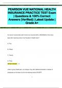PEARSON VUE NATIONAL HEALTH  INSURANCE PRACTICE TEST Exam  | Questions & 100% Correct  Answers (Verified) | Latest Update |  Grade A+ 