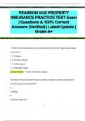 PEARSON VUE PROPERTY  INSURANCE PRACTICE TEST Exam  | Questions & 100% Correct  Answers (Verified) | Latest Update |  Grade A+
