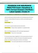 PEARSON VUE INSURANCE  PRACTICE Exam | Questions &  100% Correct Answers (Verified) |  Latest Update | Grade A+