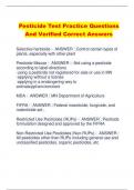 Pesticide Test Practice Questions  And Verified Correct Answers
