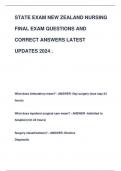 STATE EXAM NEW ZEALAND NURSING FINAL EXAM QUESTIONS AND  CORRECT ANSWERS LATEST  UPDATES 2024 .