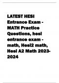 LATEST HESI  Entrance Exam -  MATH Practice  Questions, hesi  entrance exam - math, Hesi2 math,  Hesi A2 Math 2023- 2024
