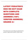 LATEST PEDIATRICS HESI RN EXIT EXAM  WITH COMPLETE  QUESTIONS AND  ANSWERS (100%  VERIFIED ANSWERS) GRADED A+