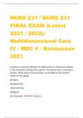 NURS 231 / NURS 231 FINAL EXAM (Latest  2021 / 2022):  Multidimensional Care  IV / MDC 4 - Rasmussen  2021