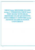 NRNP 6531 MIDTERM EXAMS 2024 (7 VERSIONS) NRNP 6531  TEST BANK WITH REAL  MIDTERM EXAM QUESTIONS  AND CORRECT ANSWERS 2024  NEWEST EXAMS WALDEN  UNIVERSITY