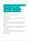 Marketing in the Digital Era D373 WGU OA 100%  VERIFIED ANSWERS  2024/2025 CORRECT