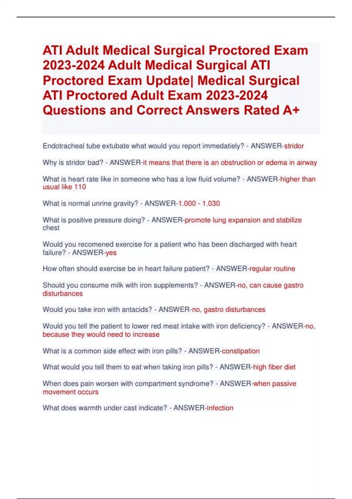 ATI Adult Medical Surgical Proctored Exam Adult Medical Surgical ATI ...