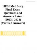 Hesi  Med Surg Final Exam Questions and Answers Latest (2023 / 2024)