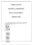 CHEM UN1403 GENERAL CHEMISTRY FINAL EXAM PREP 2 SPRING SEM