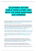 CALIFORNIA NOTARY PUBLIC EXAM LATEST 2024 WITH 150 EXAM QUESTIONS AND ANSWERS 