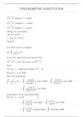 TRIGONOMETRIC SUBSTITUTION SUMMARY NOTES