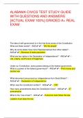 ALABAMA CIVICS TEST STUDY GUIDE  WITH QUESTIONS AND ANSWERS  [ACTUAL EXAM 100%] GRADED A+ REAL  EXAM