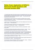 Relias. Exam. Application of HIPAA in Behavioral Health Questions with Accurate Answers 2024