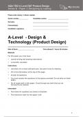 A-Level	- Design & Technology (Product Design)