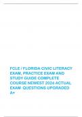  FCLE / FLORIDA CIVIC LITERACY  EXAM, PRACTICE EXAM AND  STUDY GUIDE COMPLETE  COURSE NEWEST 2024 ACTUAL  EXAM  QUESTIONS UPGRADED A+ 