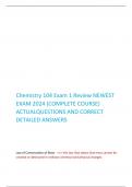 Chemistry 104 Exam 1 Review NEWEST  EXAM 2024 (COMPLETE COURSE)  ACTUALQUESTIONS AND CORRECT DETAILED ANSWERS  