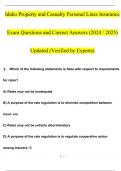 Idaho Property and Casualty Personal Lines Insurance Exam Questions and Answers (2024 / 2025) Updated Latest (Verified Answers)