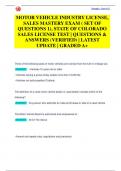 MOTOR VEHICLE INDUSTRY LICENSE,  SALES MASTERY EXAM ( SET OF  QUESTIONS 1), STATE OF COLORADO  SALES LICENSE TEST | QUESTIONS &  ANSWERS (VERIFIED) | LATEST  UPDATE | GRADED A+