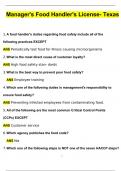 ServSafe Manager Practice Exam BUNDLED State Food Safety Exam  NEHA Certified Professional Food Manager Exam  ServSafe FOOD Manager Exam  Texas Food Manager Exam Learn2Serve 360training  NRFSP Food Manager Exam Study #1 Latest 2024 Questions and V