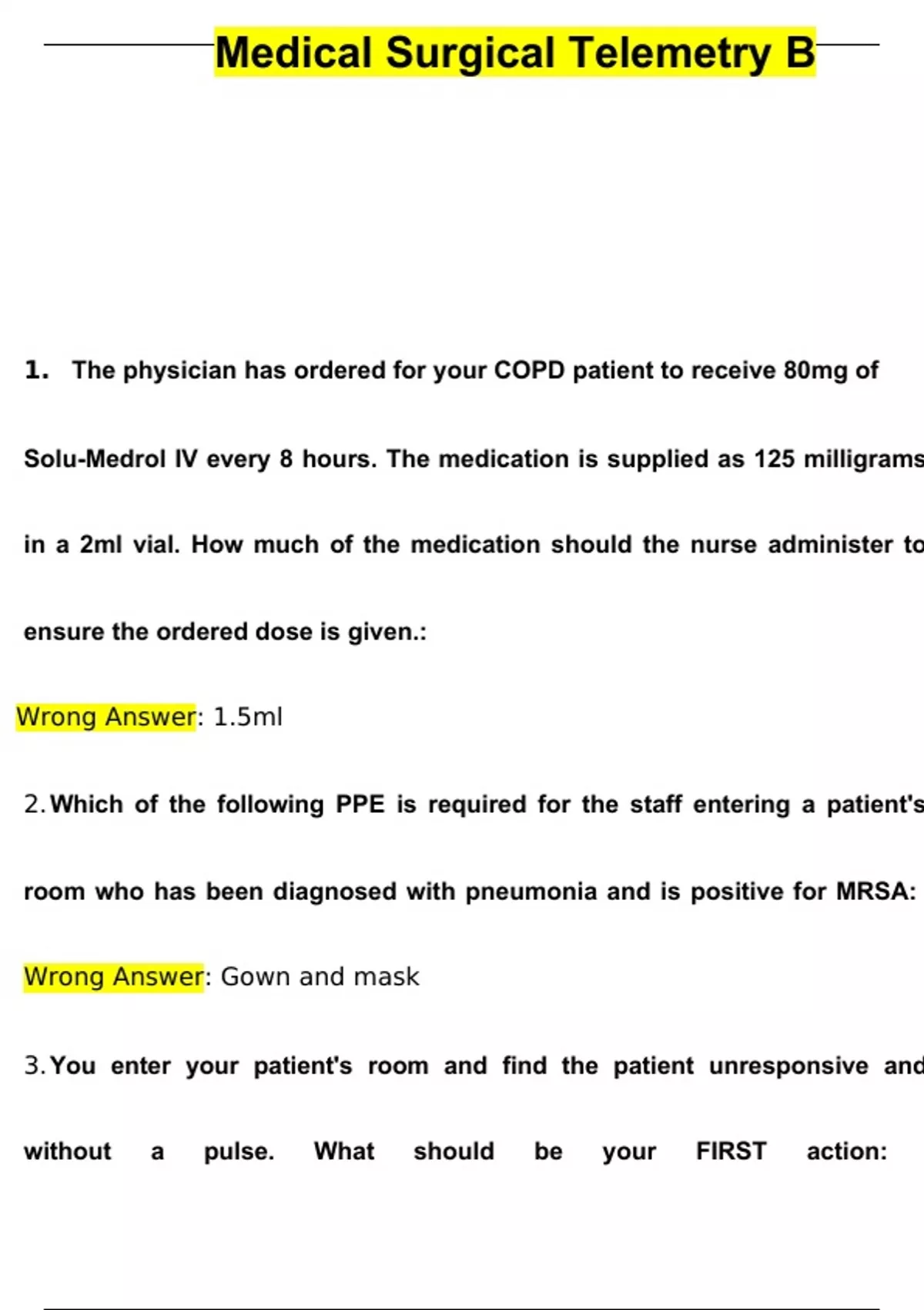 Medical Surgical Telemetry B Questions And Verified Answers (2024 / ...