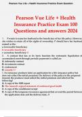 Pearson Vue Life + Health Insurance Practice Exam 100 Questions and answers 2024