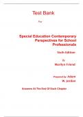 Test Bank for Special Education Contemporary Perspectives for School Professionals 6th Edition By Marilyn Friend (All Chapters, 100% Original Verified, A+ Grade)