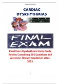 Final Exam Dysrhythmia Study Guide Review Containing 301 Questions and Answers/ Already Graded A+ 2024-2025.