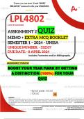 LPL4802 ASSIGNMENT 2 QUIZ MEMO - SEMESTER 1 - 2024 - UNISA - DUE : 8 APRIL 2024 (DISTINCTION GUARANTEED)