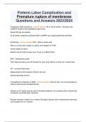 Preterm Labor Complication and Premature rupture of membranes Questions and Answers 2023/2024