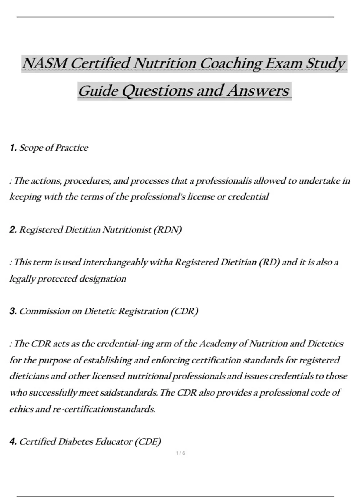 NASM Certified Nutrition Coaching Exam Study Guide Questions and