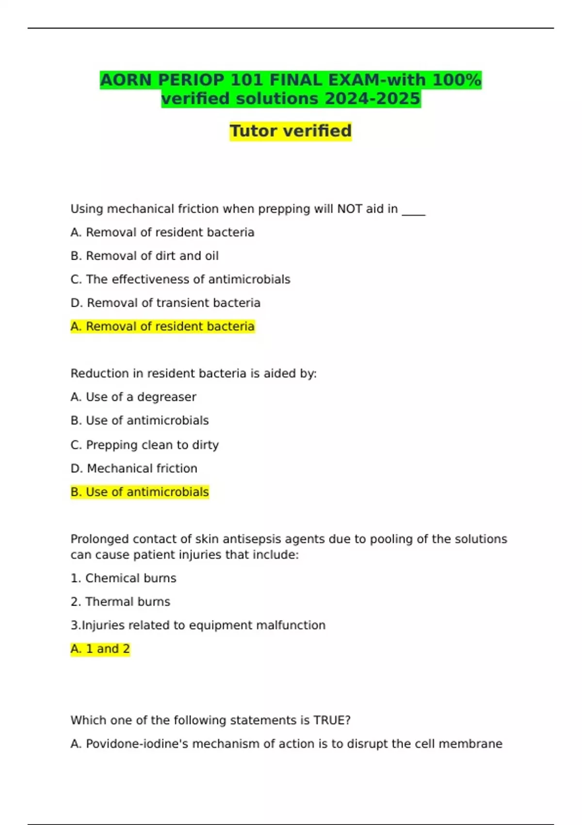 AORN PERIOP 101 FINAL EXAMwith 100 verified solutions AORN PERIOP