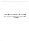 TEST BANK for Canadian Nursing Health Assessment: A Best Practice Approach 2nd Edition, by Tracey C. Stephen & D. Lynn Skillen