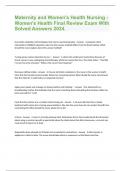 Maternity and Women's Health Nursing - Women's Health Final Review Exam With Solved Answers 2024.