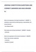ARIZONA CONSTITUTION QUESTIONS AND  CORRECT ANSWERS 2023-2024 GRADED  A+