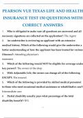 PEARSON VUE TEXAS LIFE AND HEALTH INSURANCE TEST 150 QUESTIONS WITH CORRECT ANSWERS 2024 