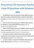 PearsonVue Life Insurance Practice Exam 75 Questions with Solutions 2024
