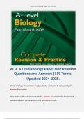AQA A Level Biology Paper One Revision Questions and Answers (119 Terms) Updated 2024-2025.